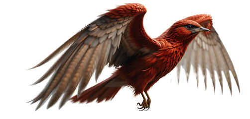 Fototapeta premium Redwing flying mid-air, wings open in curved motion. Photorealistic detail, no shadow, transparent background.