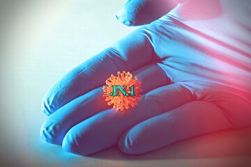 Picture of the hand of a scientist while studying Covid-19 variant virus "JN.1" in laboratory