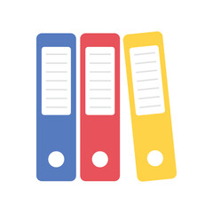 Vector illustration of red, blue, and yellow office binders.