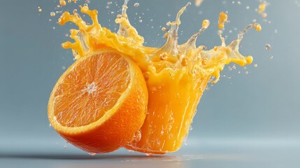 Fresh Orange Splash with Juicy Citrus Burst on Blue Background