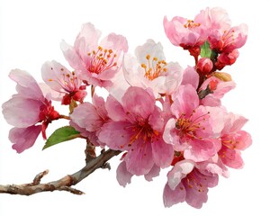 Beautiful Pink Cherry Blossom Branch with Delicate Flowers