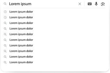 Minimal search bar interface with dropdown suggestions. Vector EPS 10