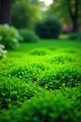 Naklejka premium Lush green groundcover completely blankets the earth, suppressing weeds and creating a vibrant, natural landscape Ideal for erosion control and adding beauty to any garden , healthy, tone