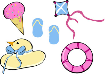  Plaża – kaczka, klapki, latawiec