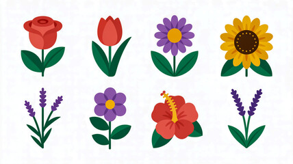 Vector flowers illustration of rose tulip sunflower lavender hibiscus and daisy clip art design 