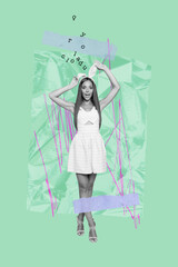 Zine sketch image vertical collage of happy businesswoman businessman aim achievement opportunity development office worker