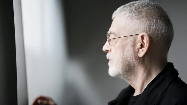 portrait of cryptographer with intellectual expression positioned to right side of frame