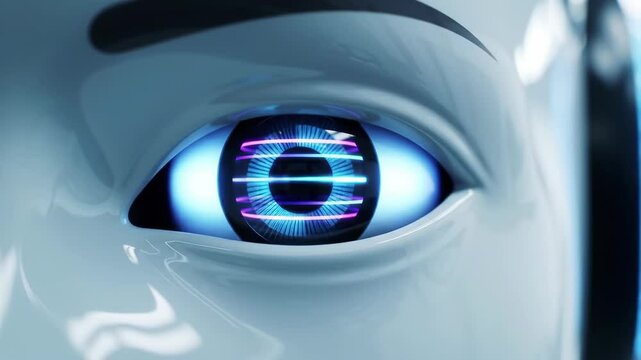 Futuristic robot eye close up