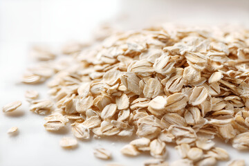 Obraz premium Rolled oats forming a small mound on white surface