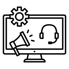 Online Support Communication Icons on Monitor Screen