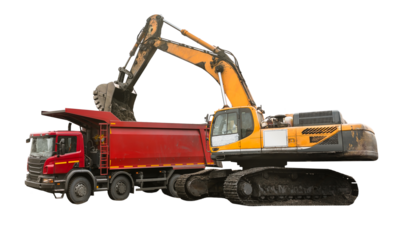 Large quarry dump truck. Loading the rock in dumper. Loading coal into body truck. Production useful minerals. Mining truck mining machinery, to transport coal from open-pit as the coal production.