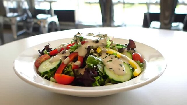 Vibrant Salad Bowl in Modern Restaurant Setting