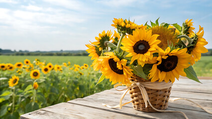 sunflower in basket