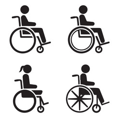 set of black Clean vector icon of a wheelchair silhouette	
