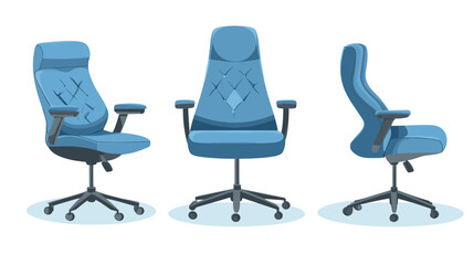 Obraz premium Pixel Art Illustration of Blue Office Chair in Three Views Isolated on White Background
