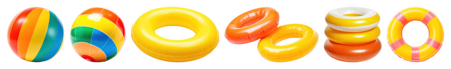 PNG Colorful inflatable pool floats, element set on transparent background