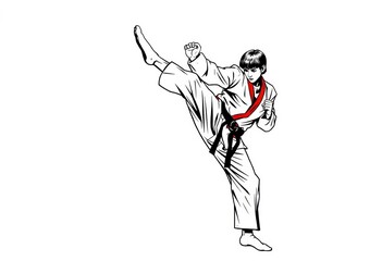 Obraz premium Dynamic single-line drawing of taekwondo kicks, dynamic motion, vector illustration, line art, abstract