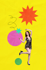 Image trend artwork montage photo collage of young lady attractive style dress stand flexibility rhythm passion modern art studio dancer