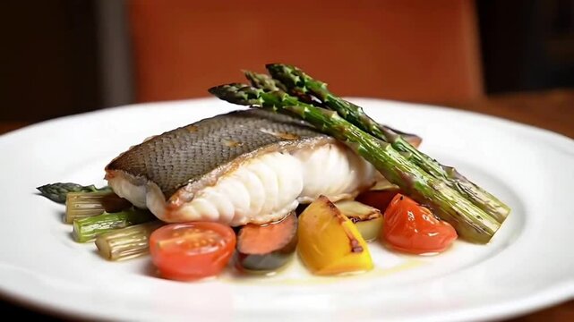 Sophisticated Seafood Dish in Elegant Fine Dining Restaurant