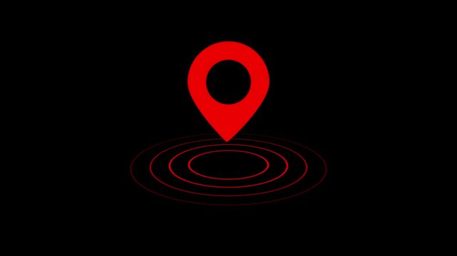 location icon animation on black background. GPS pointer concept lafa lafi radio icon .