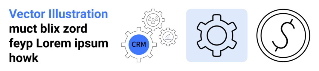 Gears with CRM label, seamless process concept, technical operation and management. Ideal for software, automation, process improvement, management, business tools, solutions simple landing page