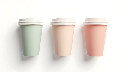 Three Paper Coffee Cups Pastel Colors
