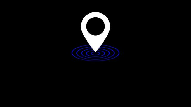 location icon animation on black background. GPS pointer concept lafa lafi radio icon .