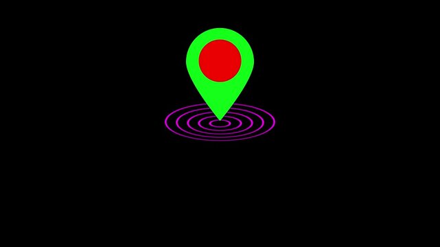 location icon animation on black background. GPS pointer concept lafa lafi radio icon .