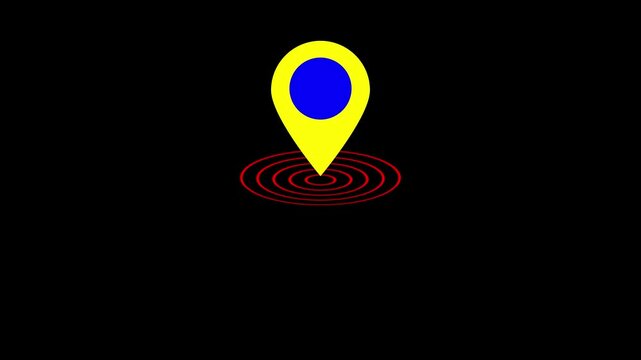 location icon animation on black background. GPS pointer concept lafa lafi radio icon .