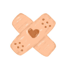 cute medical plaster bandage with heart icon in brown beige soft pastel color doodle crayon watercolor illustration clipart design sticker kids nursery children blood donor heal wound first aid