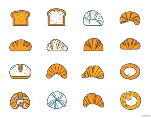 Flat Vector Icons of Bread for UI and Packaging