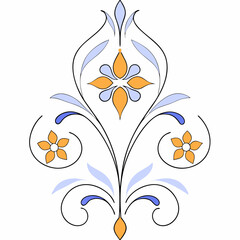 Elegant Floral Ornament: A delicate illustration featuring symmetrical floral elements, showcasing intricate details and graceful curves. Captivating aesthetic beauty.