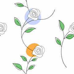 Botanical Abstract: A stylized line art illustration featuring delicate roses with green leaves and abstract circles, creating a modern floral pattern with organic feel.