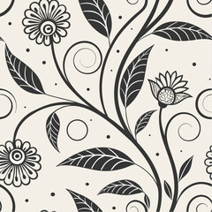 Floral Serenade: An elegantly crafted floral pattern in grayscale evokes a sense of tranquility and sophistication, with meticulous detail and intricate design of botanical element, leaves.