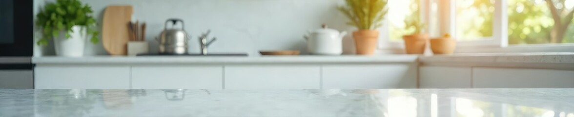 Fototapeta premium Sparkling clean kitchen counters gleam after a thorough cleansing session A fresh, bright, and hygienic space ready for use All surfaces are spotless and disinfected , tidy, domestic