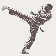 Fototapeta premium Karate fighter in action performing a high kick defense or attack stance