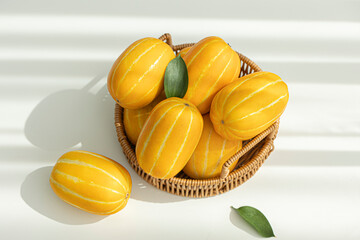 Yellow Oriental melon in a basket