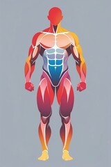 A stylized full-body human silhouette filled with a smooth gradient pattern that intensifies color around the major muscle areas (glutes core shoulders). No detailed anatomy only light contours....