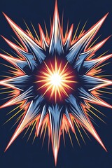 An illustration of muscle fibers explosively radiating from a central point with glowing sharp edges representing power and energy release. The background is a mix of dark blue and electric neon...