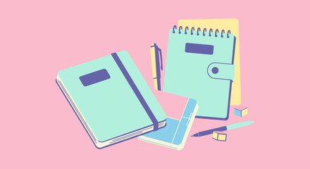pink notebook with a pen