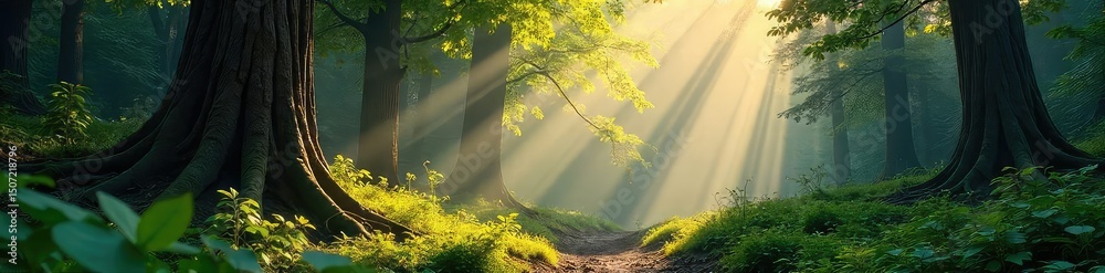 Canvas Prints sunlight dapples the forest floor, illuminating ancient trees and lush undergrowth in a remote wilde
