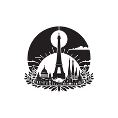 Bastille Day Silhouette Vector Illustration, Solid White Background.