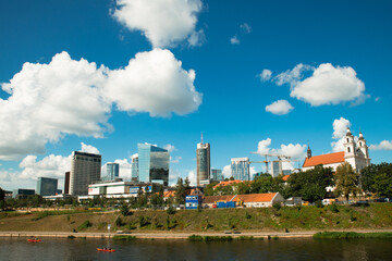 Vilnius City Modern Buildings With Neris River Below