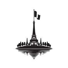 Bastille Day Silhouette Vector Illustration, Solid White Background.