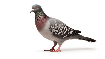 Fototapeta premium A highly detailed and ultra-realistic Common Rock Pigeon standing gracefully on a pure white background