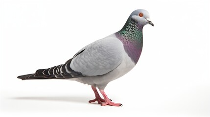 Fototapeta premium A highly detailed and ultra-realistic Common Rock Pigeon standing gracefully on a pure white background