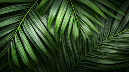 Close-Up of Large Tropical Palm Leaf with Natural Deep Green Texture