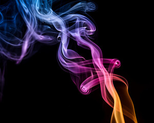 Obraz premium Abstract colorful smoke curves with a dynamic flow of light on a black background, perfect for art and design