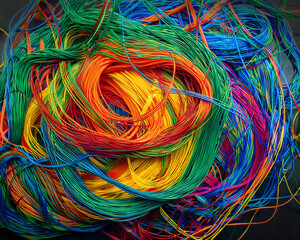 Abstract colorful background of elastic rubber bands and vibrant threads