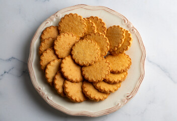 Shortbread biscuits pile, breton style, close up tea pastry with butter